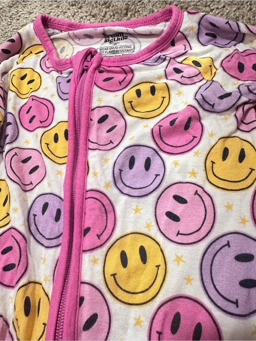 Dream Big Little Co. Bamboo Double Zipper Onsie Smiley Faces Size 3T